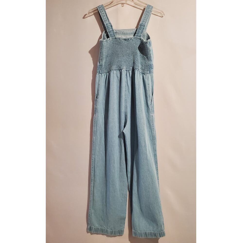 Vtg Y2K Sincerely Jules Smocked Light Denim Jumpsuit Size S Sleeveless Pockets - Picture 2 of 9